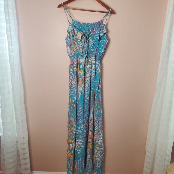 Akualani Dresses & Skirts - Akualani Blue Tropical Starbust Maxi Dress Size Medium